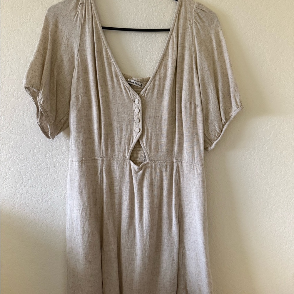 Beige Button-Front Dress